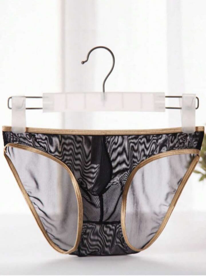 Bonga Boys Men's Sexy Mesh See Though Tringle Underwear With Gold Trim